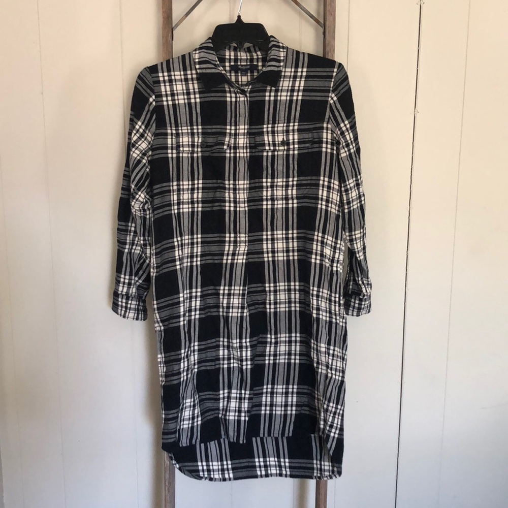 MADEWELL BLACK + WHITE FLANNEL SHIRTDRESS SIZE XXS